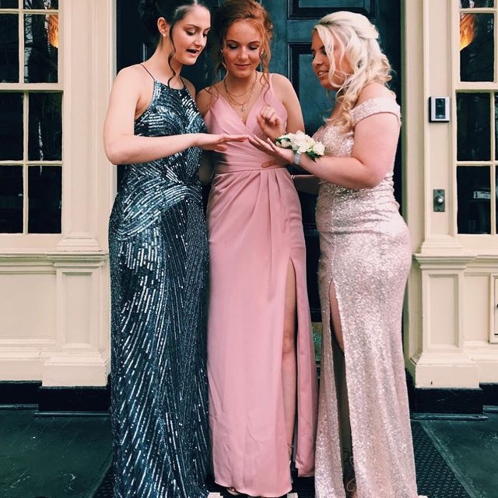 Blush pink satin prom dress